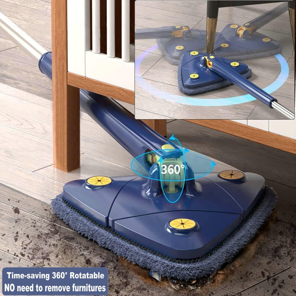 360° Rotating Triangular Floor Mop with Auto-Squeeze System – Easy Twist, No-Hand Squeezing, Reusable Microfiber Cloths for Hard Floors, Windows, and Corners (Blue) - Image 2