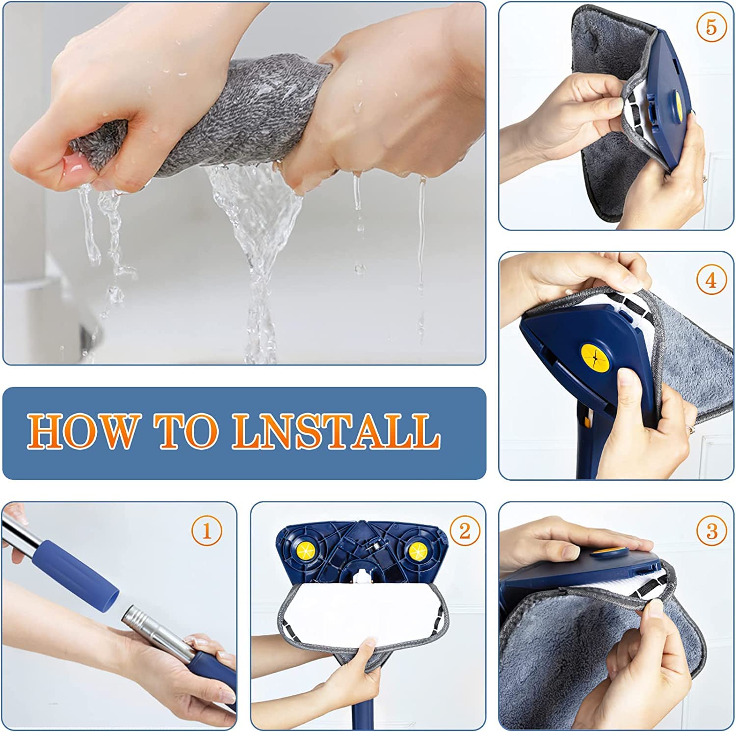 360° Rotating Triangular Floor Mop with Auto-Squeeze System – Easy Twist, No-Hand Squeezing, Reusable Microfiber Cloths for Hard Floors, Windows, and Corners (Blue) - Image 8