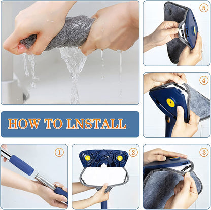 360° Rotating Triangular Floor Mop with Auto-Squeeze System – Easy Twist, No-Hand Squeezing, Reusable Microfiber Cloths for Hard Floors, Windows, and Corners (Blue) - Image 8