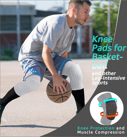 Honeycomb Knee Pads for Kids, Teens & Adults – Protective Compression Knee Guards for Basketball, Football, Cycling & Running(White,L) - Image 2