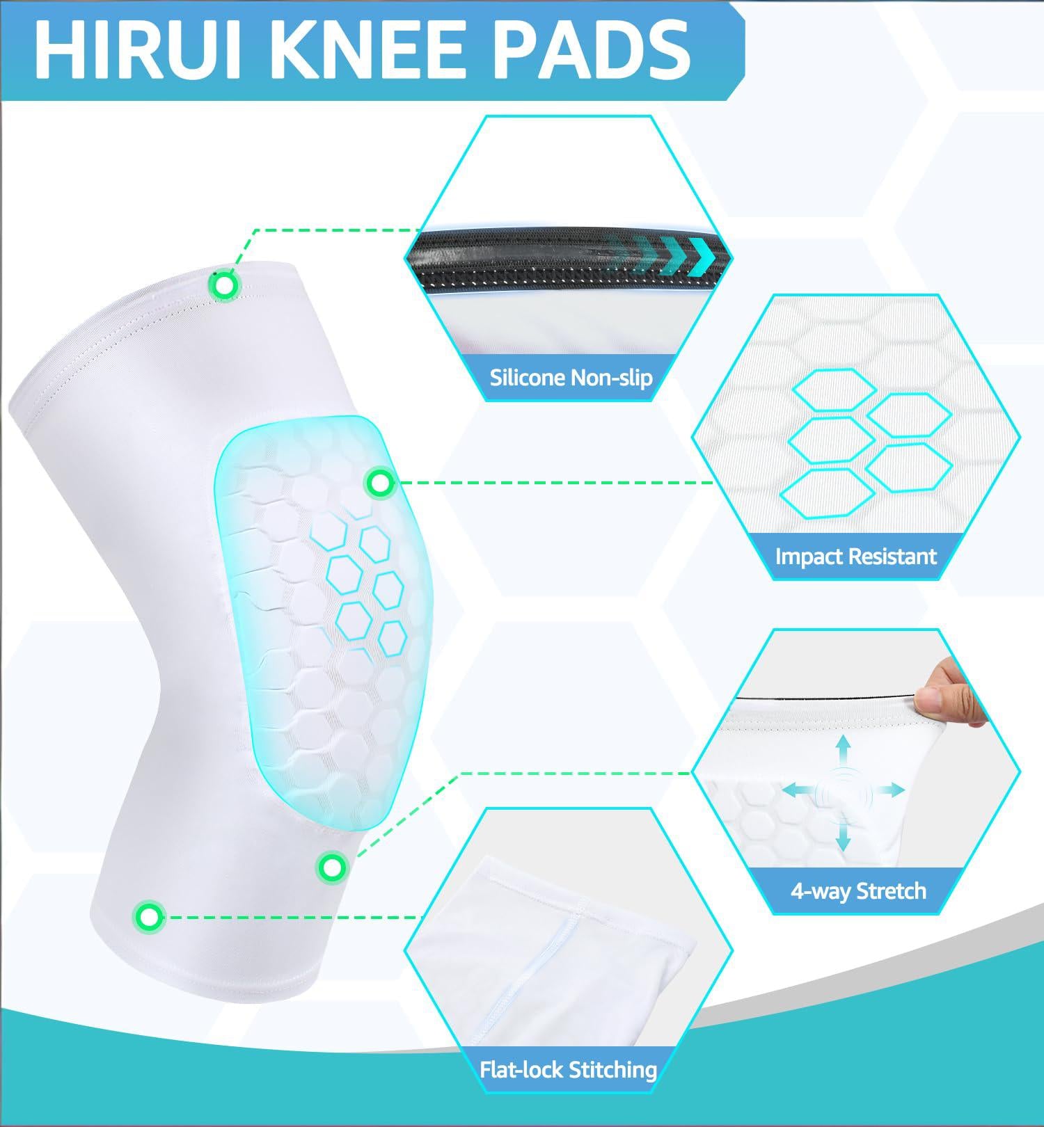 Honeycomb Knee Pads for Kids, Teens & Adults – Protective Compression Knee Guards for Basketball, Football, Cycling & Running(White,L) - Image 3
