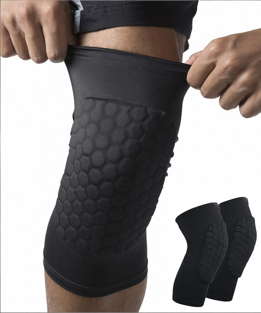 Honeycomb Knee Pads for Kids, Teens & Adults – Protective Compression Knee Guards for Basketball, Football, Cycling & Running(Black,S)