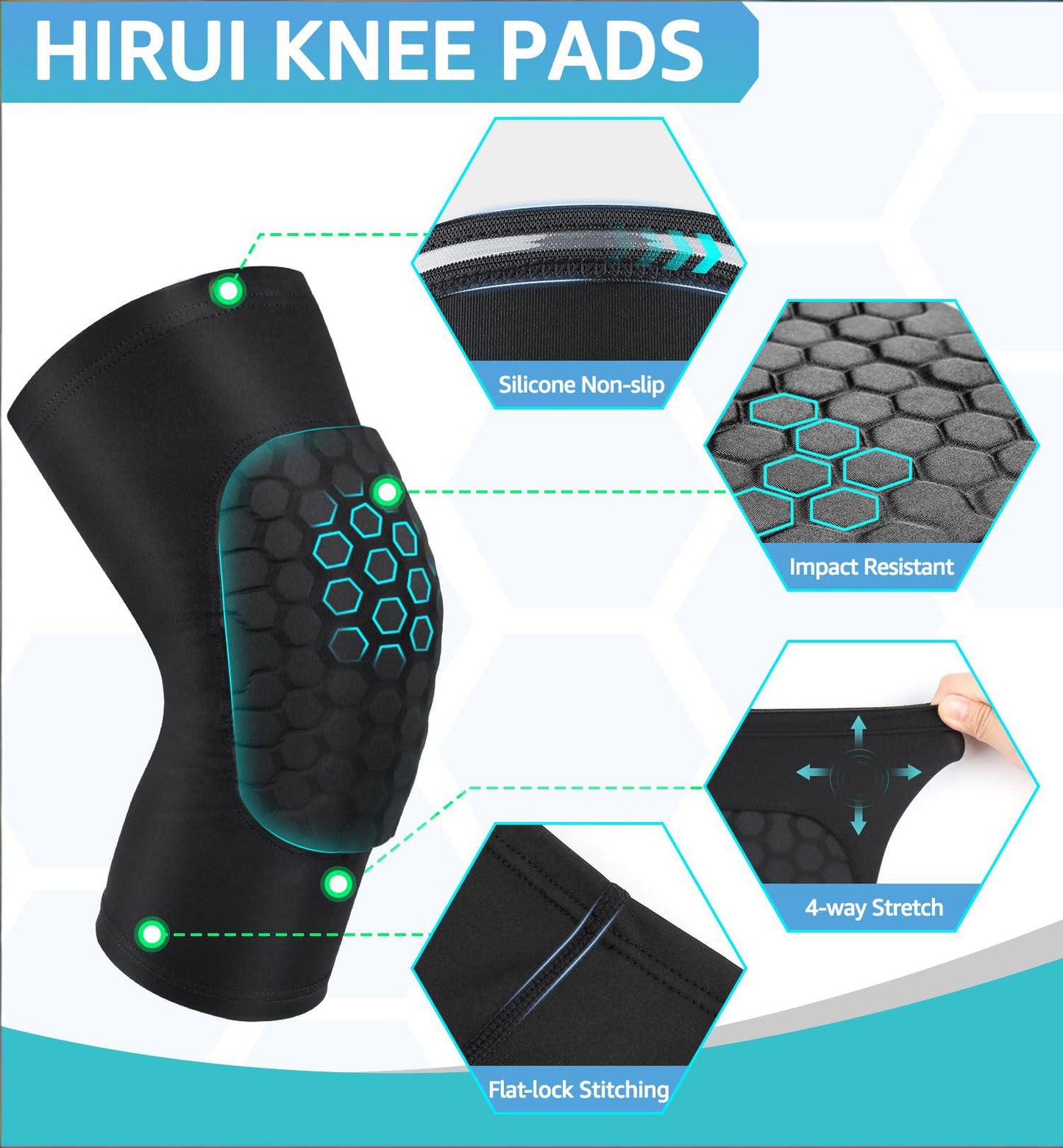 Honeycomb Knee Pads for Kids, Teens & Adults – Protective Compression Knee Guards for Basketball, Football, Cycling & Running(Black,XXL) - Image 3