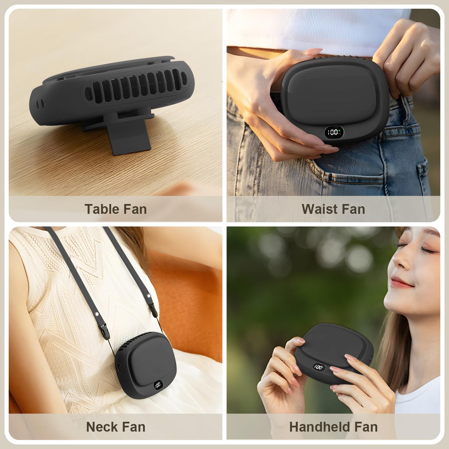 Portable Neck Fan with 5 Speeds – Rechargeable USB Mini Fan for Outdoor Travel, Work & Camping – Silent Personal Cooling Fan (Black) - Image 2