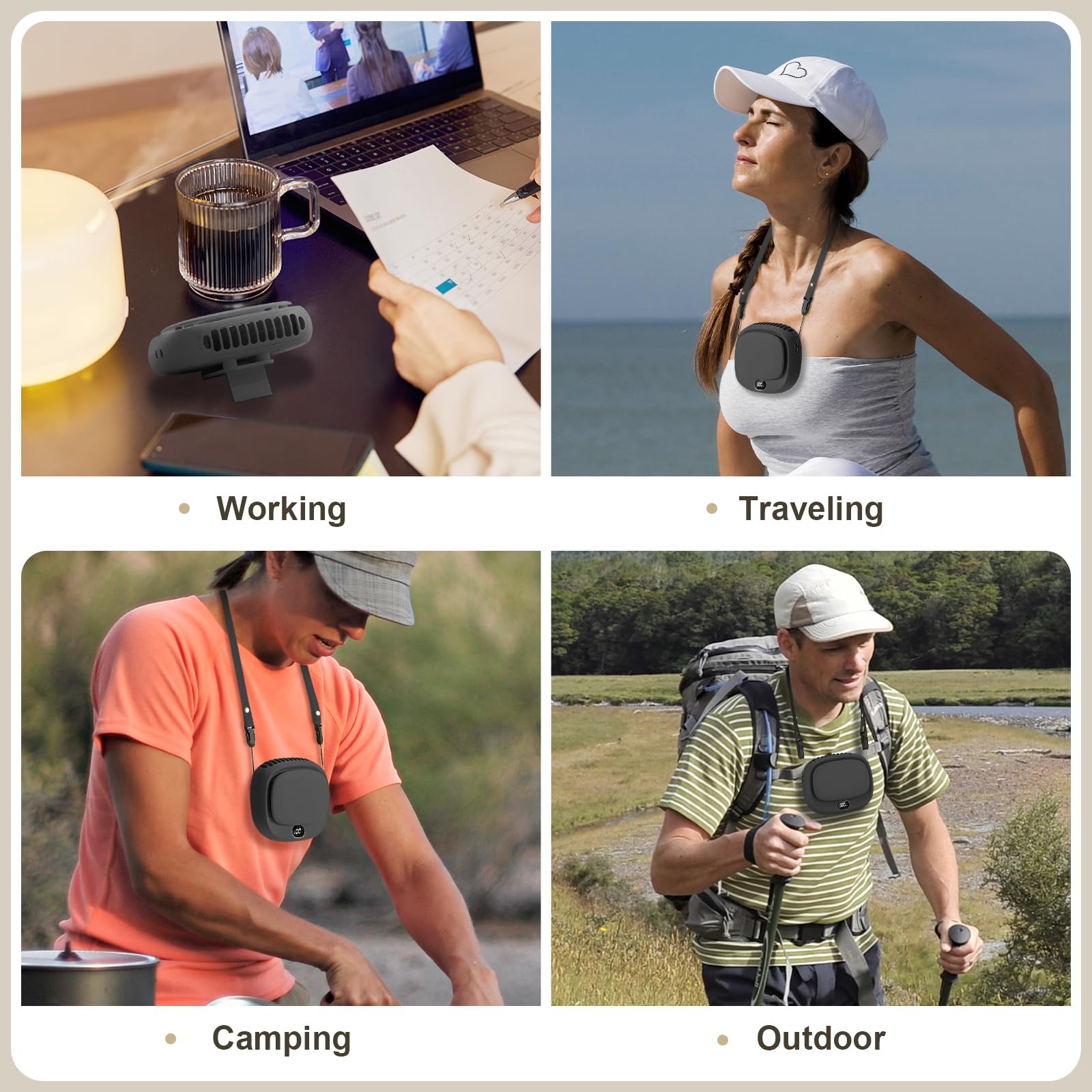 Portable Neck Fan with 5 Speeds – Rechargeable USB Mini Fan for Outdoor Travel, Work & Camping – Silent Personal Cooling Fan (Black) - Image 6