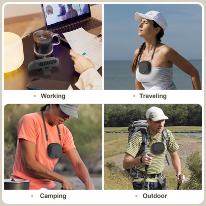 Portable Neck Fan with 5 Speeds – Rechargeable USB Mini Fan for Outdoor Travel, Work & Camping – Silent Personal Cooling Fan (Black) - Image 6