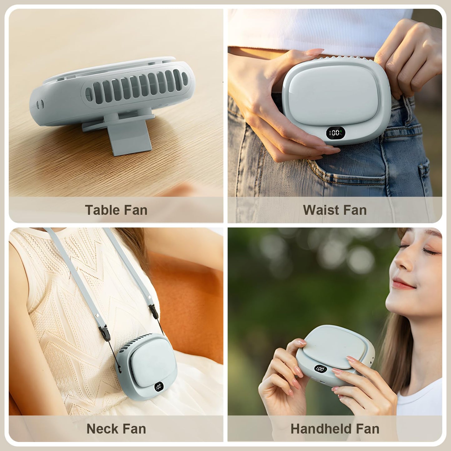 Portable Neck Fan with 5 Speeds – Rechargeable USB Mini Fan for Outdoor Travel, Work & Camping – Silent Personal Cooling Fan (Blue) - Image 2