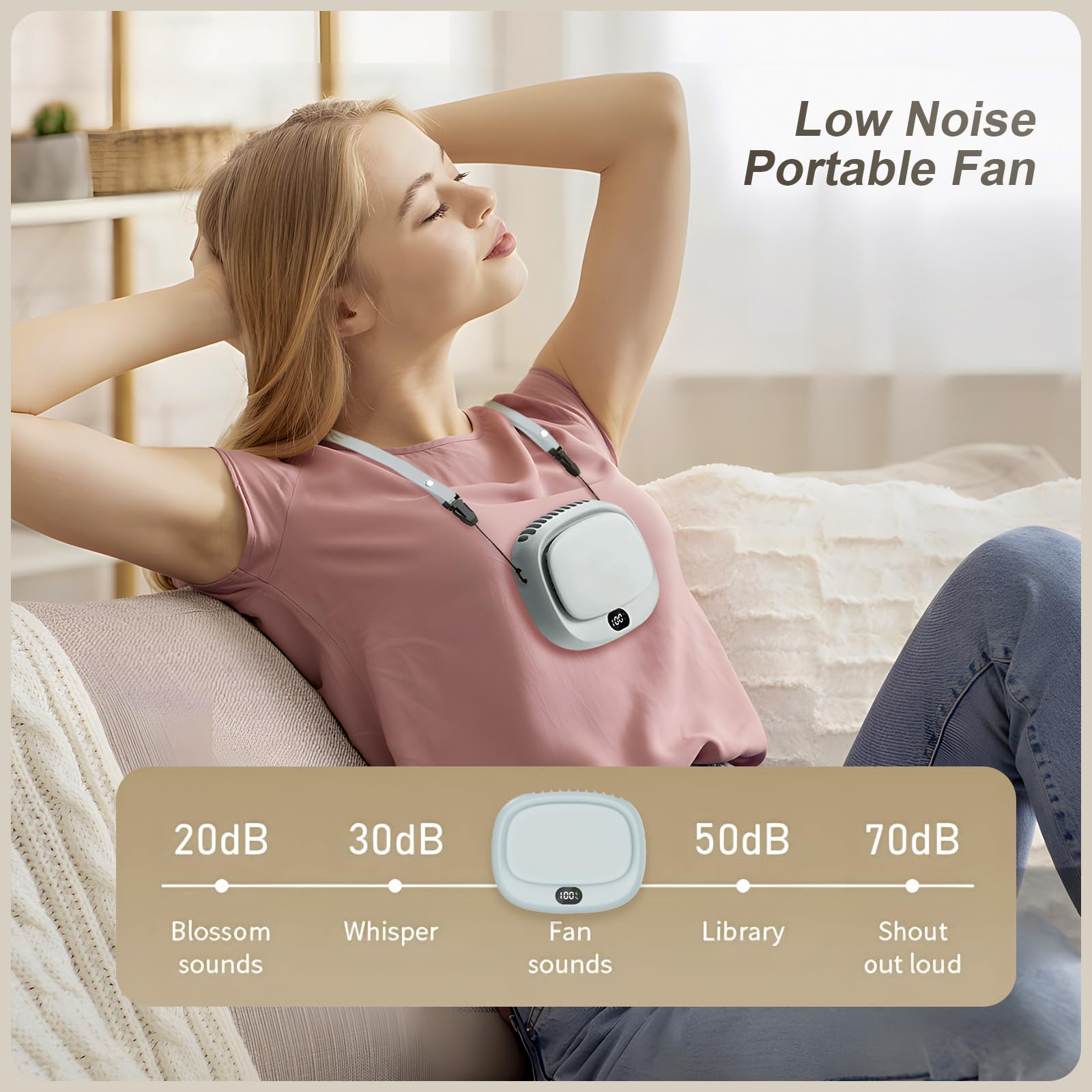 Portable Neck Fan with 5 Speeds – Rechargeable USB Mini Fan for Outdoor Travel, Work & Camping – Silent Personal Cooling Fan (Blue) - Image 3