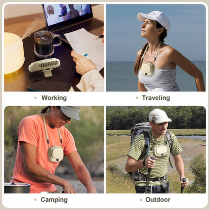 Portable Neck Fan with 5 Speeds – Rechargeable USB Mini Fan for Outdoor Travel, Work & Camping – Silent Personal Cooling Fan (Beige) - Image 5