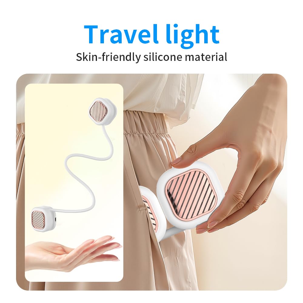 Portable Neck Fan with 5-Speed Adjustable Cooling – Lightweight Rechargeable Bladeless Fan for Travel, Outdoor, Gym, Office Use – Ultra-Quiet & Foldable (White) - Image 3