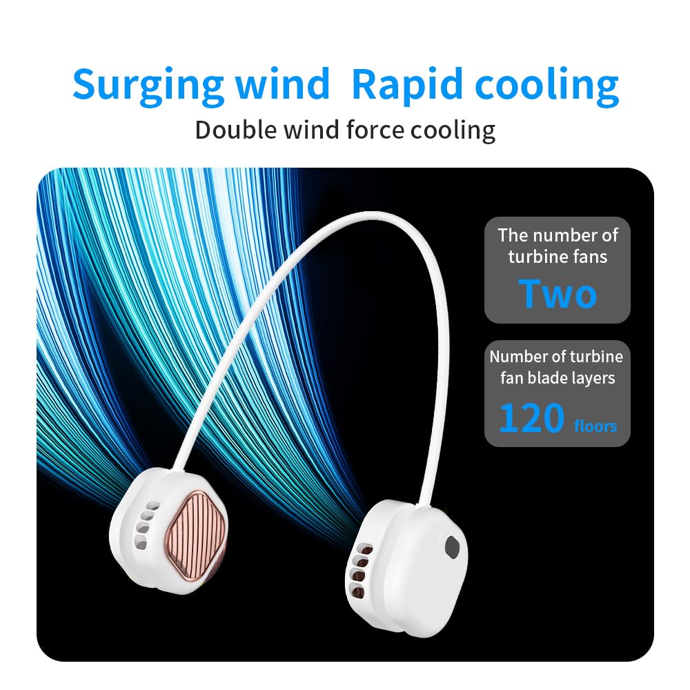 Portable Neck Fan with 5-Speed Adjustable Cooling – Lightweight Rechargeable Bladeless Fan for Travel, Outdoor, Gym, Office Use – Ultra-Quiet & Foldable (White) - Image 5