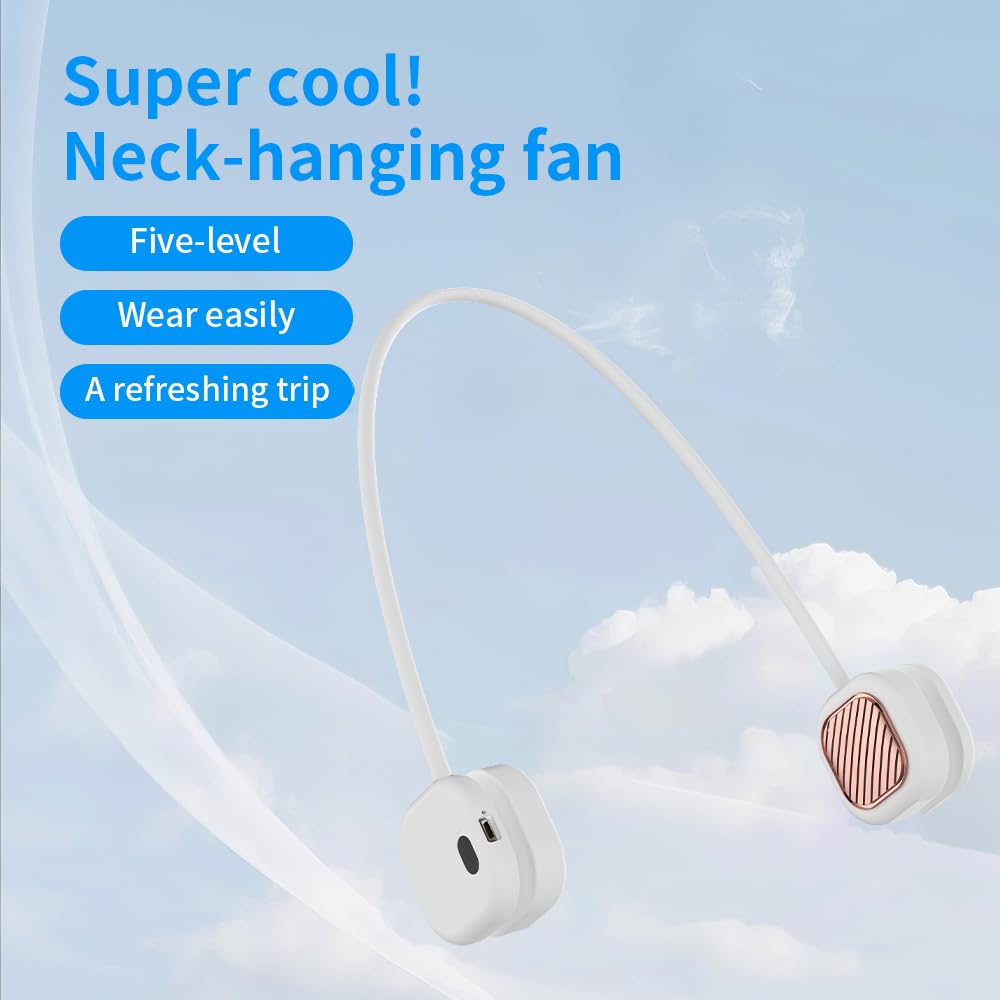 Portable Neck Fan with 5-Speed Adjustable Cooling – Lightweight Rechargeable Bladeless Fan for Travel, Outdoor, Gym, Office Use – Ultra-Quiet & Foldable (White) - Image 6