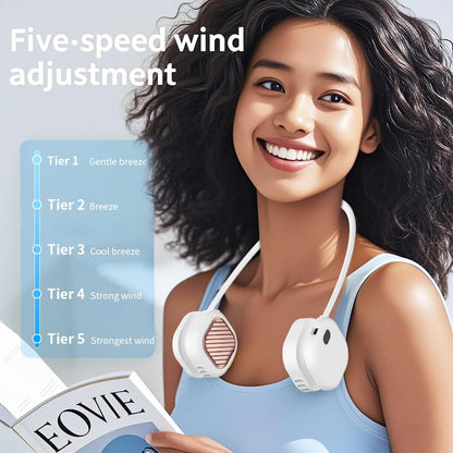 Portable Neck Fan with 5-Speed Adjustable Cooling – Lightweight Rechargeable Bladeless Fan for Travel, Outdoor, Gym, Office Use – Ultra-Quiet & Foldable (White) - Image 7