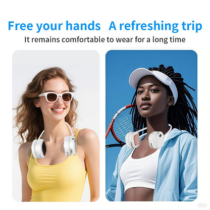 Portable Neck Fan with 5-Speed Adjustable Cooling – Lightweight Rechargeable Bladeless Fan for Travel, Outdoor, Gym, Office Use – Ultra-Quiet & Foldable (White) - Image 8