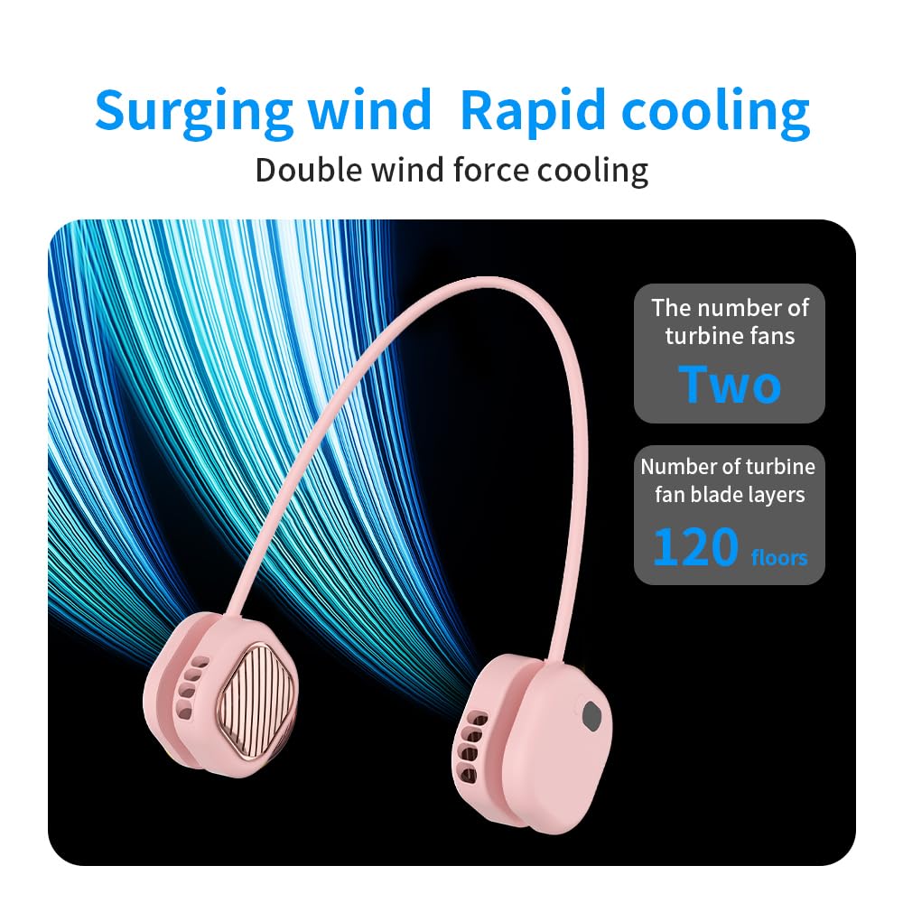Portable Neck Fan with 5-Speed Adjustable Cooling – Lightweight Rechargeable Bladeless Fan for Travel, Outdoor, Gym, Office Use – Ultra-Quiet & Foldable (Pink) - Image 5