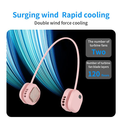 Portable Neck Fan with 5-Speed Adjustable Cooling – Lightweight Rechargeable Bladeless Fan for Travel, Outdoor, Gym, Office Use – Ultra-Quiet & Foldable (Pink) - Image 5