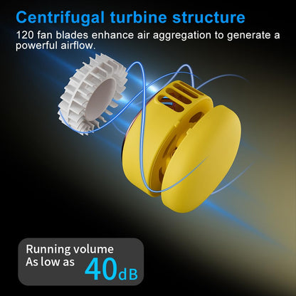 Portable Neck Fan with 5-Speed Adjustable Cooling – Lightweight Rechargeable Bladeless Fan for Travel, Outdoor, Gym, Office Use – Ultra-Quiet & Foldable (Yellow) - Image 4