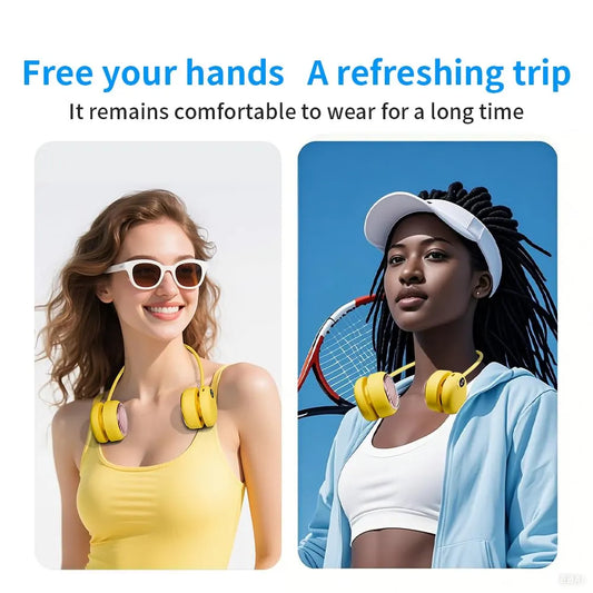Portable Neck Fan with 5-Speed Adjustable Cooling – Lightweight Rechargeable Bladeless Fan for Travel, Outdoor, Gym, Office Use – Ultra-Quiet & Foldable (Yellow) - Image 8
