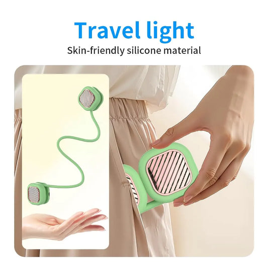 Portable Neck Fan with 5-Speed Adjustable Cooling – Lightweight Rechargeable Bladeless Fan for Travel, Outdoor, Gym, Office Use – Ultra-Quiet & Foldable (Green) - Image 3