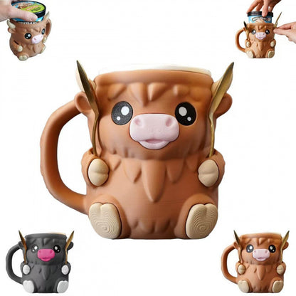 Modern Highland Cow Ice Pint Holder – Fun Animal Mug with Secret Snack Drawer, Lid Holders, and Wide Opening(Black) - Image 2