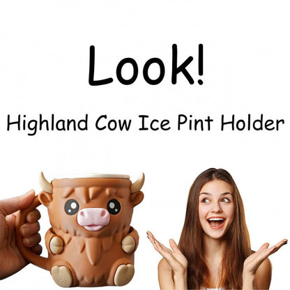Modern Highland Cow Ice Pint Holder – Fun Animal Mug with Secret Snack Drawer, Lid Holders, and Wide Opening(Brown) - Image 3
