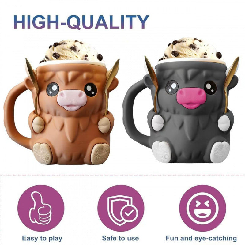 Modern Highland Cow Ice Pint Holder – Fun Animal Mug with Secret Snack Drawer, Lid Holders, and Wide Opening(Brown) - Image 4