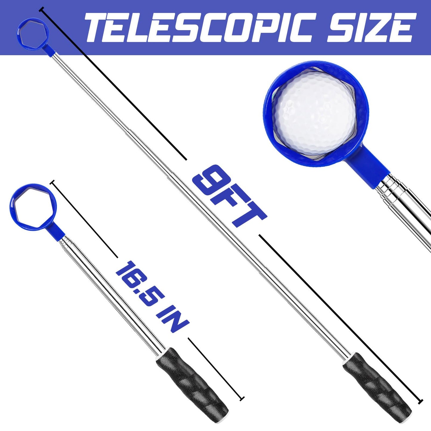 Telescopic Golf Ball Retriever 9FT – Blue Stainless Steel Pole with Durable Nylon Head for Water, Sand & Bush Retrieval (Blue) - Image 5