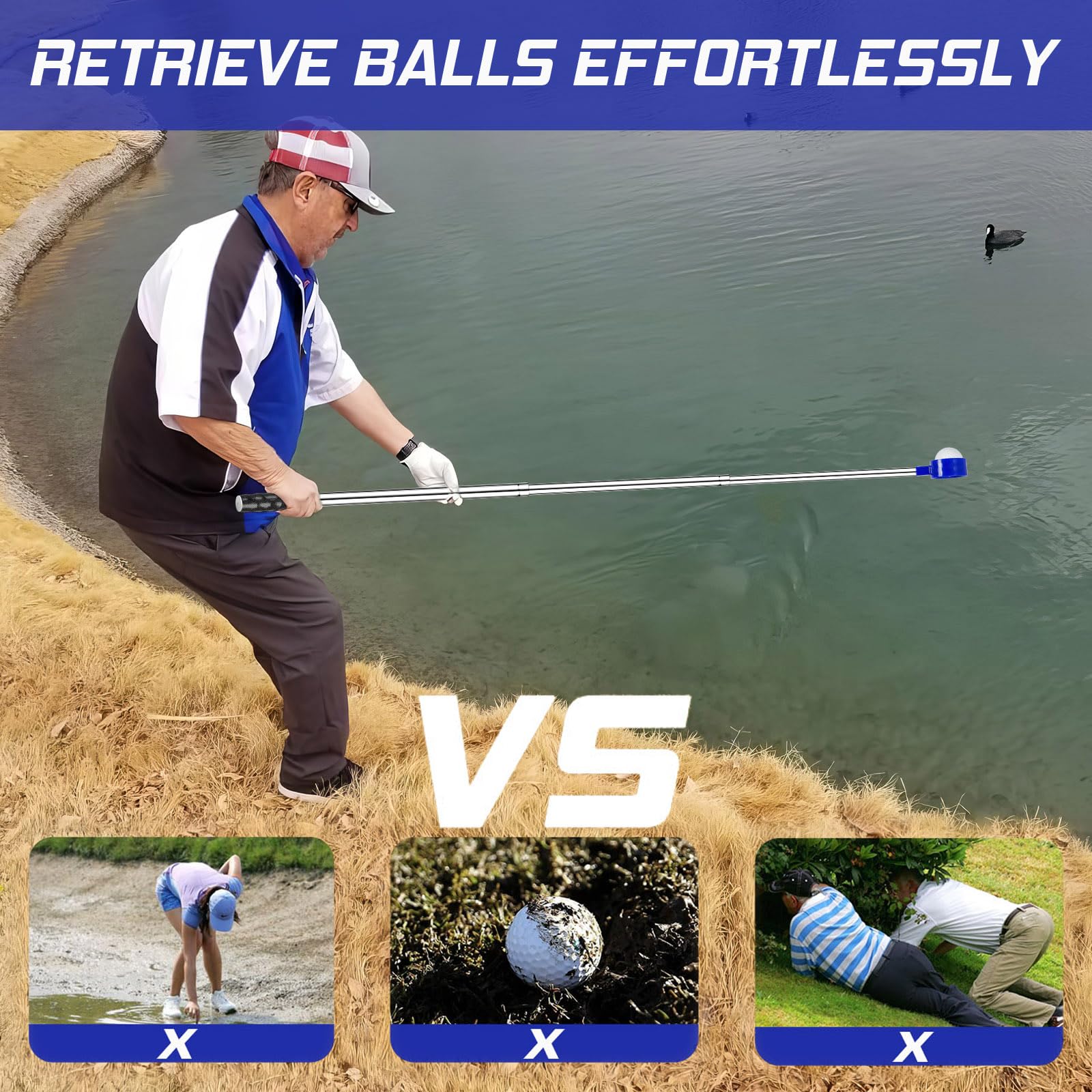 Telescopic Golf Ball Retriever 9FT – Blue Stainless Steel Pole with Durable Nylon Head for Water, Sand & Bush Retrieval (Blue) - Image 7