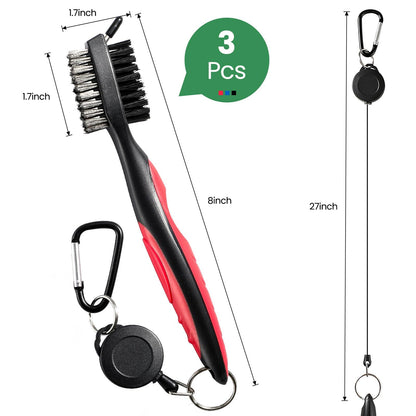 Golf Club Cleaning Brush Set with Retractable Zip Line – 3-Pack Dual-Sided Brush for Deep Groove Cleaning (Blue) - Image 2