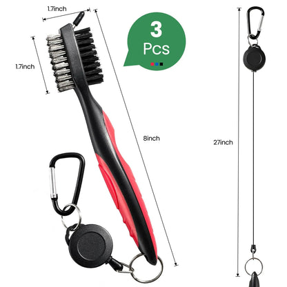Golf Club Cleaning Brush Set with Retractable Zip Line – 3-Pack Dual-Sided Brush for Deep Groove Cleaning (Blue) - Image 2