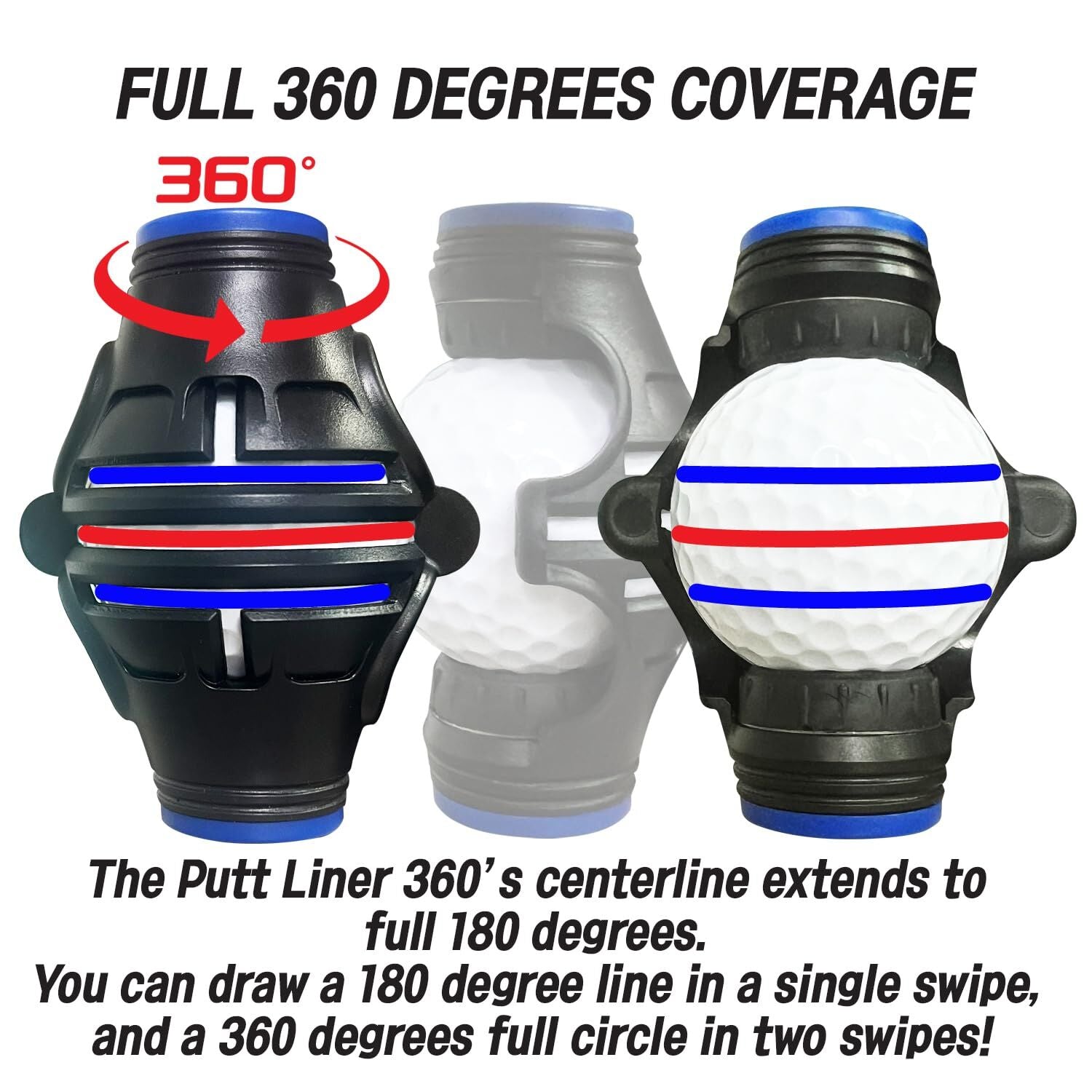 360° Golf Ball Line Marker with 2 Pens – Full Coverage Alignment Tool for Putt, Driver & Irons (Blue) - Image 2