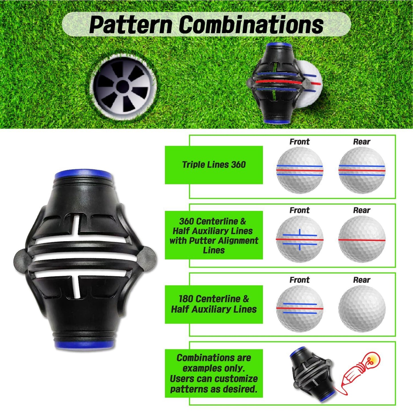 360° Golf Ball Line Marker with 2 Pens – Full Coverage Alignment Tool for Putt, Driver & Irons (Blue) - Image 3