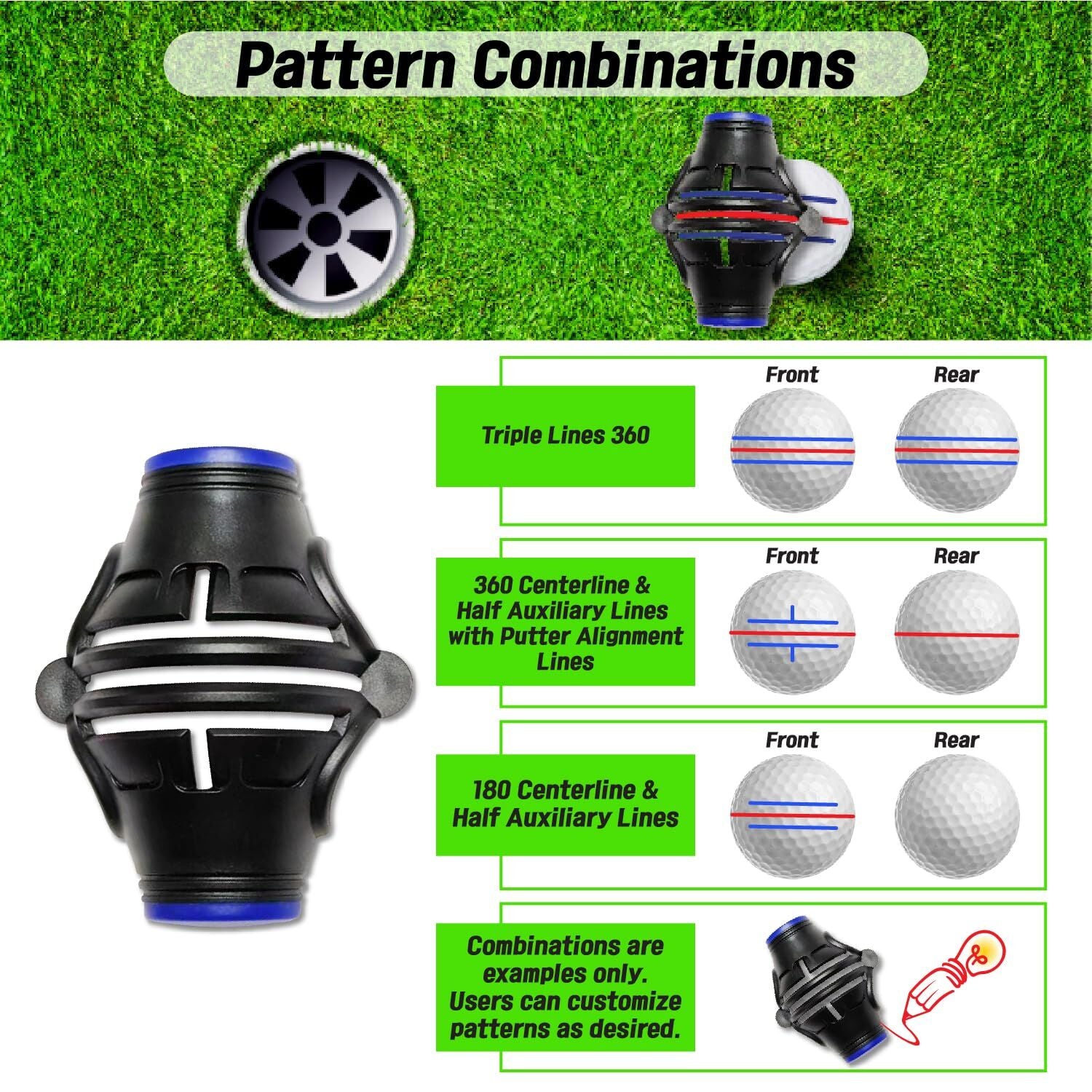 360° Golf Ball Line Marker with 2 Pens – Full Coverage Alignment Tool for Putt, Driver & Irons (Blue) - Image 3