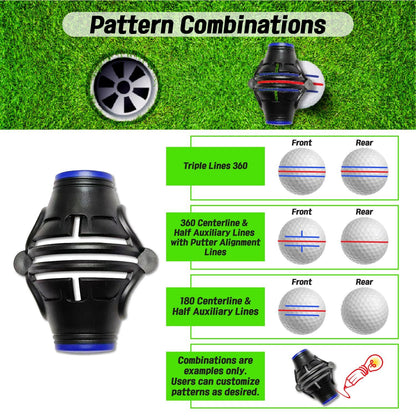 360° Golf Ball Line Marker with 2 Pens – Full Coverage Alignment Tool for Putt, Driver & Irons (Blue) - Image 3