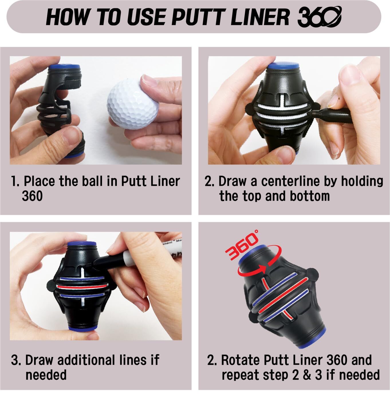 360° Golf Ball Line Marker with 2 Pens – Full Coverage Alignment Tool for Putt, Driver & Irons (Blue) - Image 5