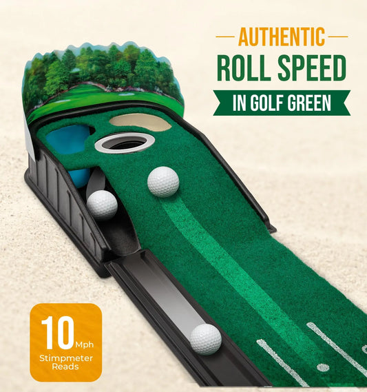 Indoor Golf Putting Green Mat with Ball Return – Realistic 10 mph Speed, Obstacle Training for Home, Office & Simulator (Green) - Image 2