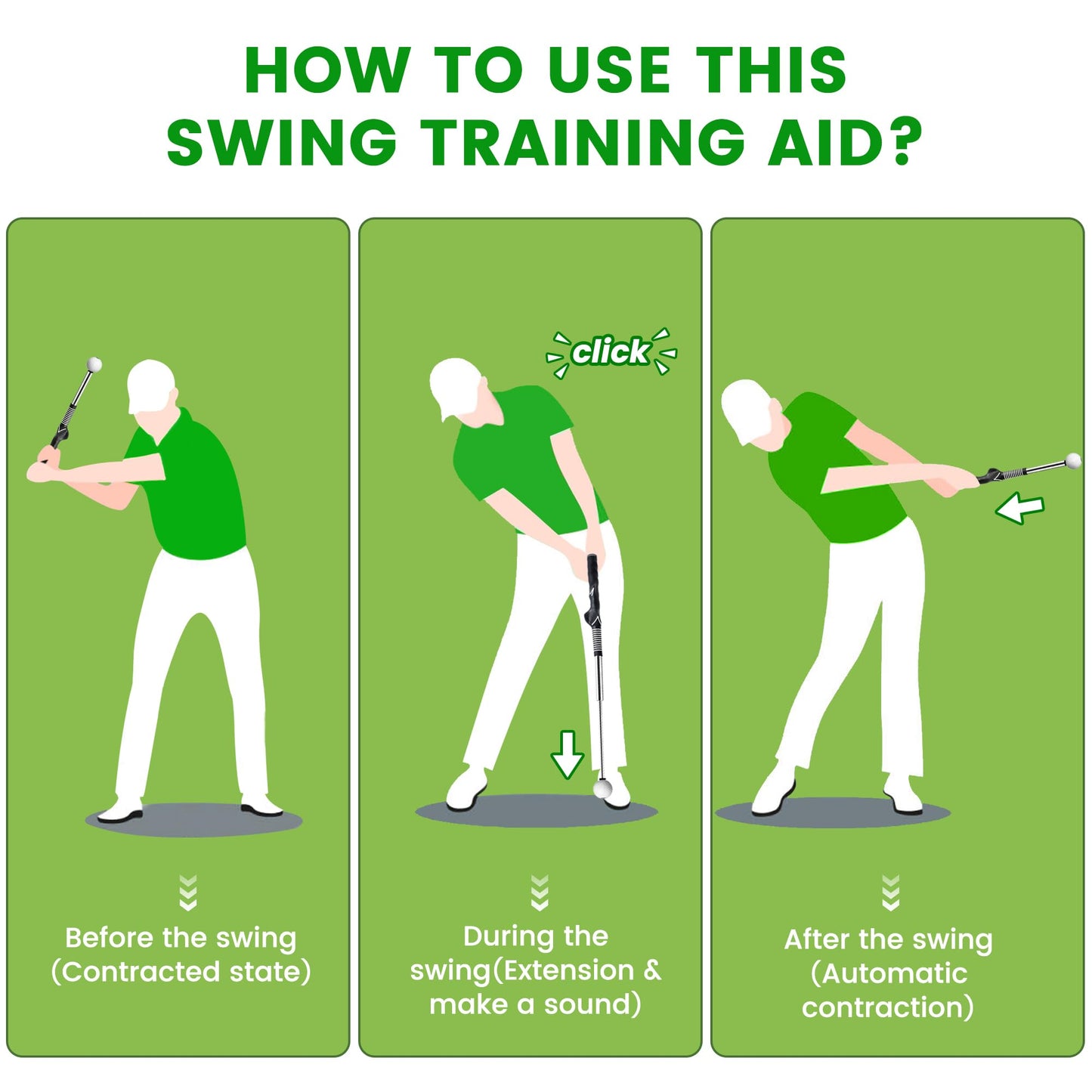 Retractable Golf Swing Trainer with Click Sound – Black Adjustable Tempo Training Aid for Home, Office & Driving Range Practice (Black) - Image 2