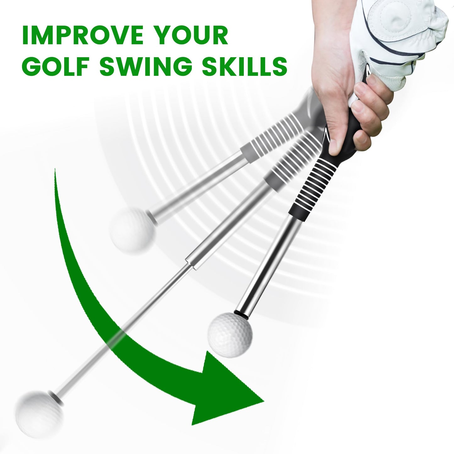 Retractable Golf Swing Trainer with Click Sound – Black Adjustable Tempo Training Aid for Home, Office & Driving Range Practice (Black) - Image 3