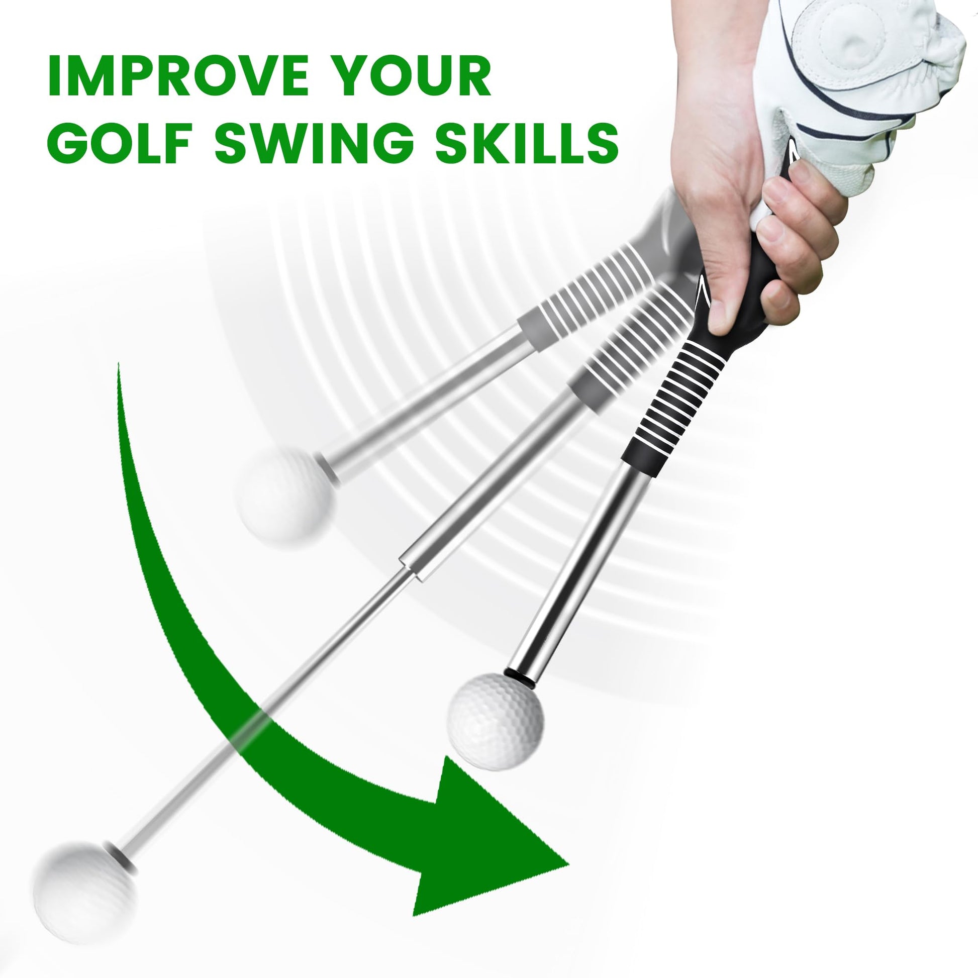 Retractable Golf Swing Trainer with Click Sound – Black Adjustable Tempo Training Aid for Home, Office & Driving Range Practice (Black) - Image 3