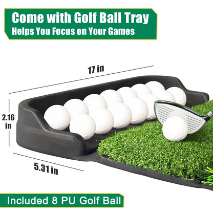 Foldable 4-in-1 Golf Practice Mat with Ball Tray – 24.5x17in Tri-Turf Hitting Pad for Indoor & Outdoor Training, Includes 8 Balls & 9 Tees (Green) - Image 5