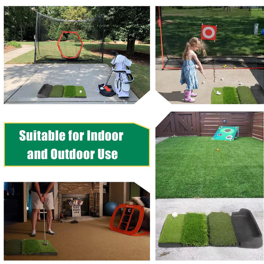 Foldable 4-in-1 Golf Practice Mat with Ball Tray – 24.5x17in Tri-Turf Hitting Pad for Indoor & Outdoor Training, Includes 8 Balls & 9 Tees (Green) - Image 6