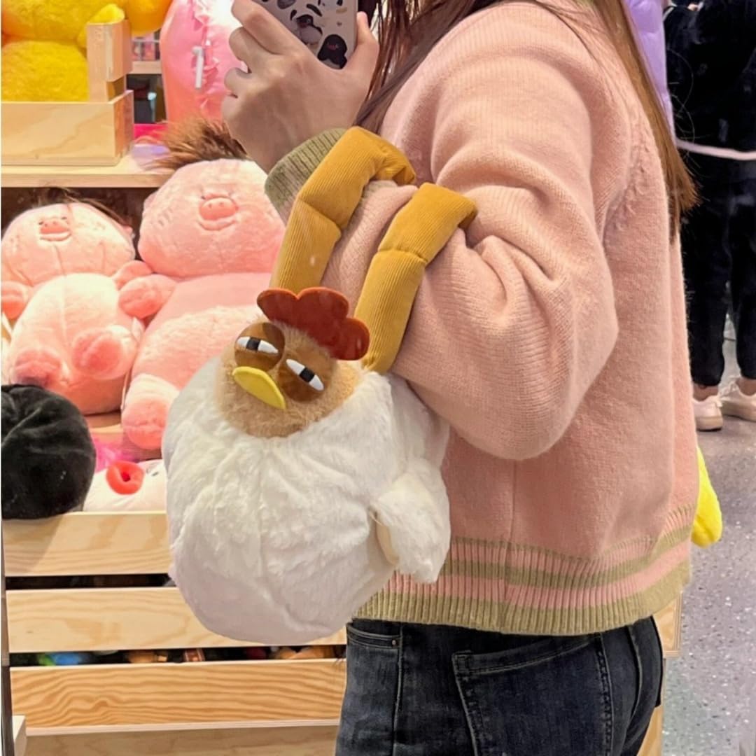 Cute Chicken Plush Handbag – White & Brown Kawaii Animal Tote for Girls & Women | Fun Gift Idea - Image 3