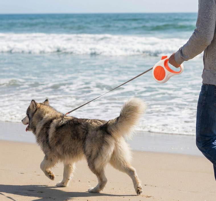 Retractable Dog Leash – 16.5 ft Automatic Walking Lead with One-Hand Brake Lock & Anti-Tangle Nylon Tape – Heavy-Duty 55 lb Capacity – Ideal for Small to Medium Dogs (White & Orange) - Image 4