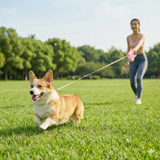 Retractable Dog Leash – 16.5 ft Automatic Walking Lead with One-Hand Brake Lock & Anti-Tangle Nylon Tape – Heavy-Duty 55 lb Capacity – Ideal for Small to Medium Dogs (Pink) - Image 2