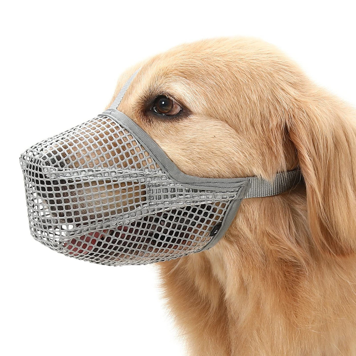Soft Mesh Dog Muzzle for Small Medium Large Dogs – Breathable Adjustable Anti-Bite Chewing Guard with Overhead Strap – Fits Labrador, German Shepherd, Golden Retriever – 5 Sizes (Grey,L)