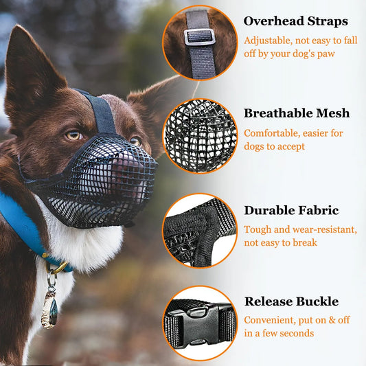 Soft Mesh Dog Muzzle for Small Medium Large Dogs – Breathable Adjustable Anti-Bite Chewing Guard with Overhead Strap – Fits Labrador, German Shepherd, Golden Retriever – 5 Sizes (Grey,M)  - Image 5