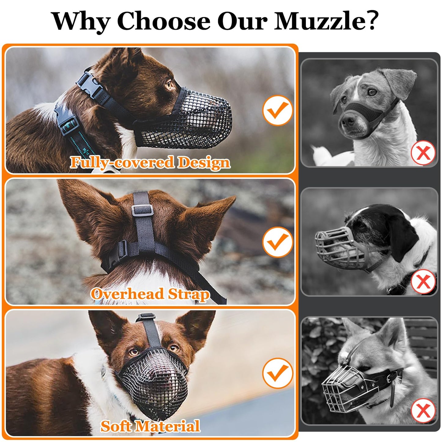 Soft Mesh Dog Muzzle for Small Medium Large Dogs – Breathable Adjustable Anti-Bite Chewing Guard with Overhead Strap – Fits Labrador, German Shepherd, Golden Retriever – 5 Sizes (Black,XL)  - Image 8