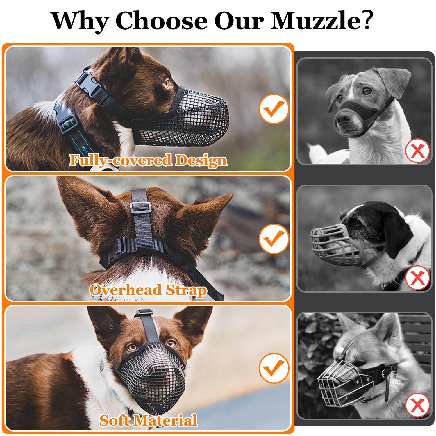Soft Mesh Dog Muzzle for Small Medium Large Dogs – Breathable Adjustable Anti-Bite Chewing Guard with Overhead Strap – Fits Labrador, German Shepherd, Golden Retriever – 5 Sizes (Black,XS)  - Image 8