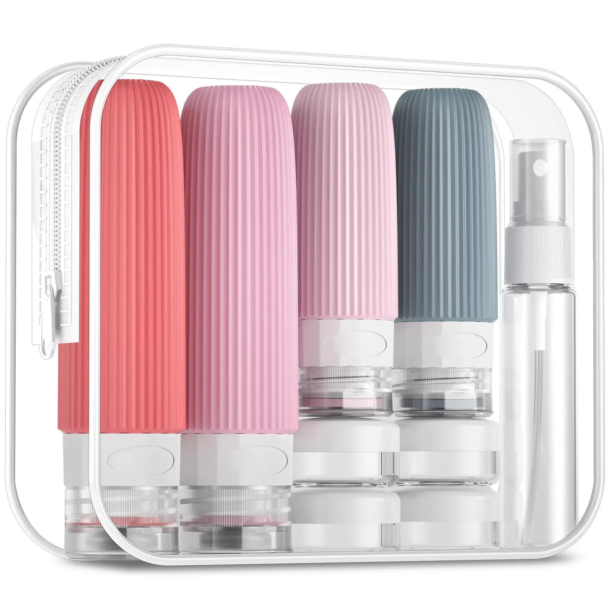 16-Piece Travel Bottle Set with Leak-Proof Silicone Squeeze Bottles – Reusable Toiletry Containers for Shampoo, Lotion, Makeup Remover (Pink)  | Other Colors Available in Store