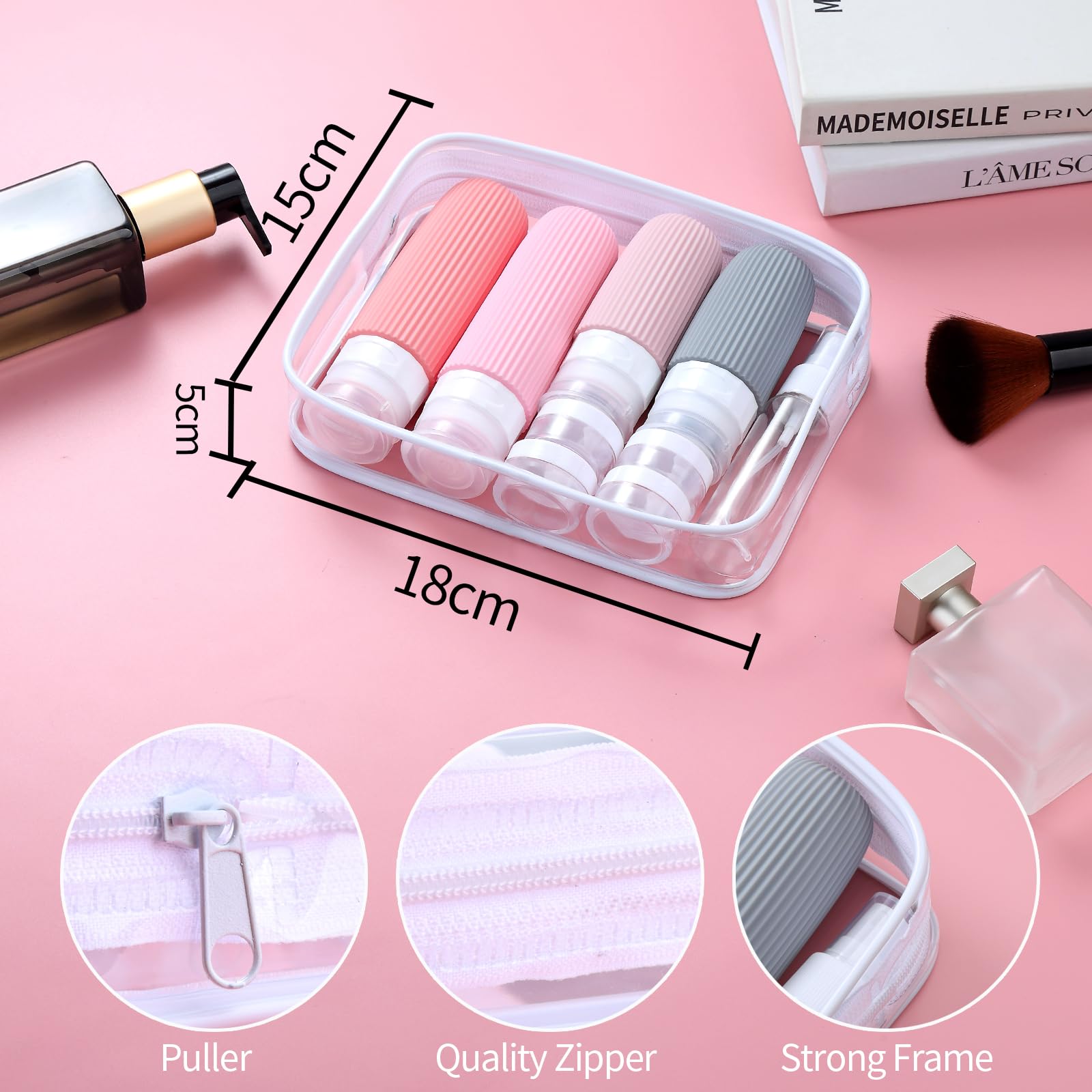 16-Piece Travel Bottle Set with Leak-Proof Silicone Squeeze Bottles – Reusable Toiletry Containers for Shampoo, Lotion, Makeup Remover (Pink)  | Other Colors Available in Store - Image 5